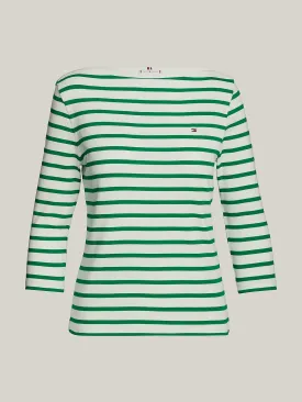 THREE-QUARTER SLEEVE BOAT NECK T-SHIRT