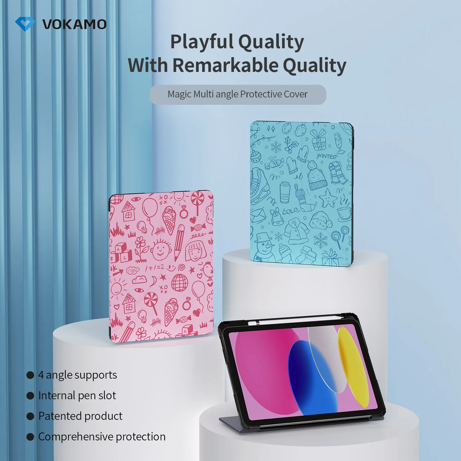 VOKAMO iPad Stand Case for iPad 10.9 " (2022)  Tablet Stand Case Cover with Pencil Holder for iPad 10th Case