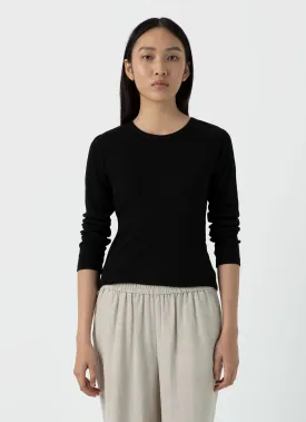 Women's Ribbed Long Sleeve T-shirt in Black