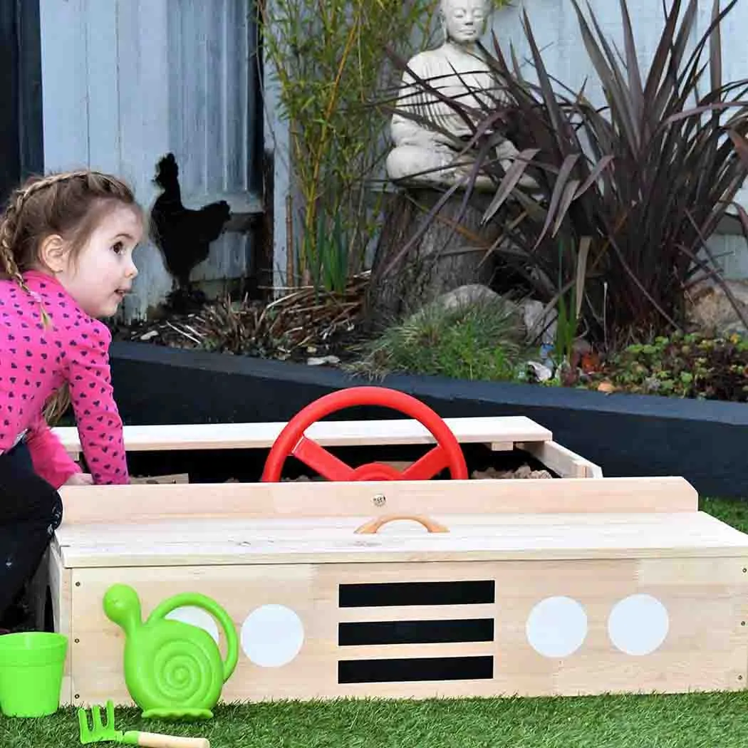 Wooden Car Sandpit with Weatherproof Cover