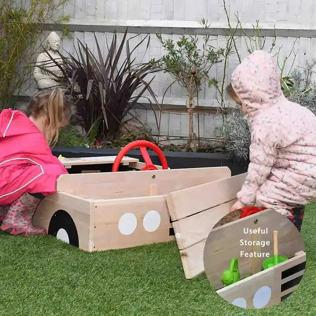 Wooden Car Sandpit with Weatherproof Cover