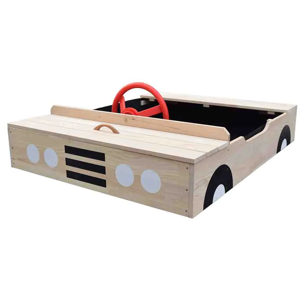 Wooden Car Sandpit with Weatherproof Cover